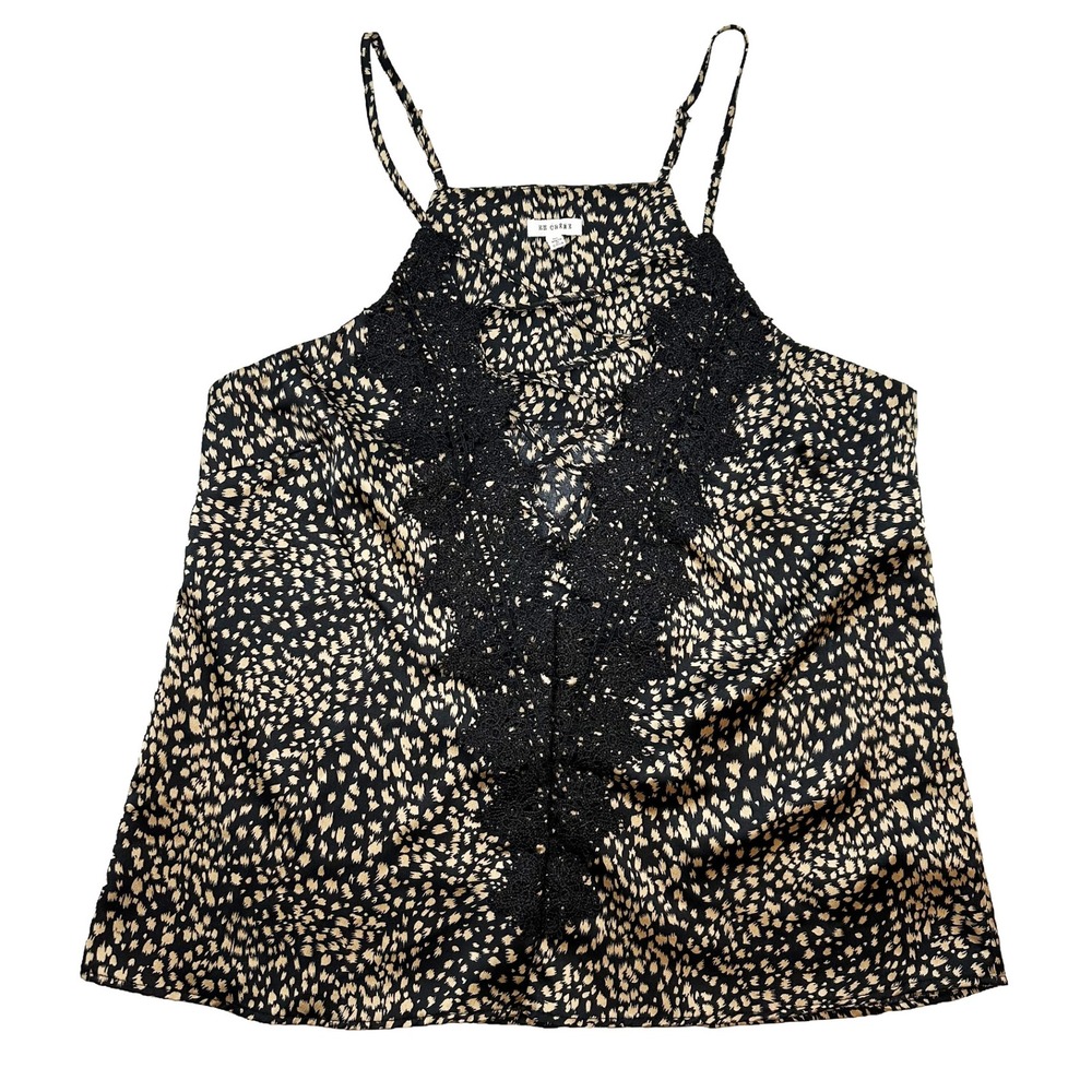 EN CREME Animal Print Corset V-neck Satin & Lace Cami • Medium • black beige tan